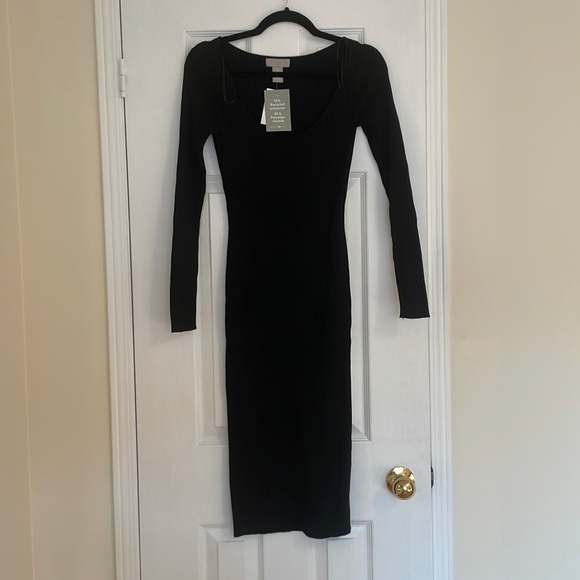 H&M Ribbed Midi Dress | Bodycon Dress | Black Dress - Picture 2 of 6